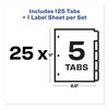 Avery Dennison Label Dividers, 5 Tab, PK25, Size: 8-1/2" x 11" 11446